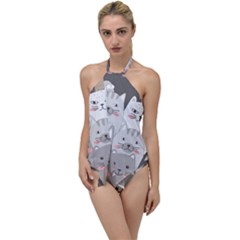 Hand Draw Cats Seamless Pattern Go With The Flow One Piece Swimsuit by Vaneshart