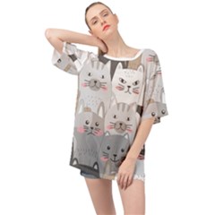 Hand Draw Cats Seamless Pattern Oversized Chiffon Top by Vaneshart