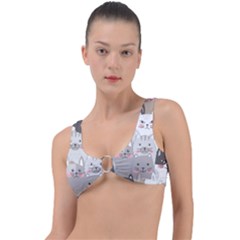 Hand Draw Cats Seamless Pattern Ring Detail Bikini Top