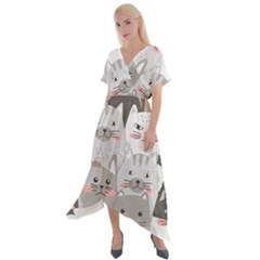 Hand Draw Cats Seamless Pattern Cross Front Sharkbite Hem Maxi Dress by Vaneshart