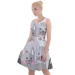 Hand Draw Cats Seamless Pattern Knee Length Skater Dress