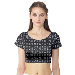 Memphis Seamless Patterns Short Sleeve Crop Top by Vaneshart