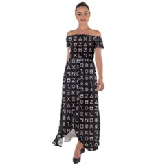 Memphis Seamless Patterns Off Shoulder Open Front Chiffon Dress