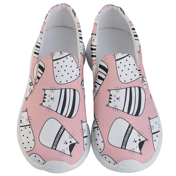 Cute Cats Cartoon Seamless Pattern Men s Lightweight Slip Ons