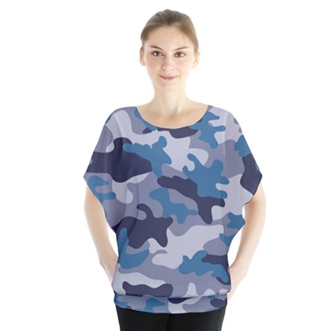 Military Seamless Pattern Batwing Chiffon Blouse by Vaneshart