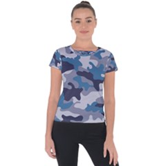 Military Seamless Pattern Short Sleeve Sports Top  by Vaneshart