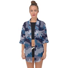 Military Seamless Pattern Open Front Chiffon Kimono by Vaneshart