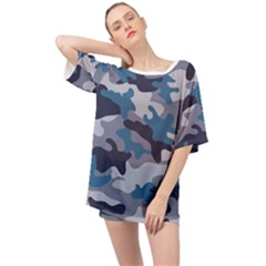 Military Seamless Pattern Oversized Chiffon Top by Vaneshart