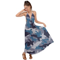 Military Seamless Pattern Backless Maxi Beach Dress