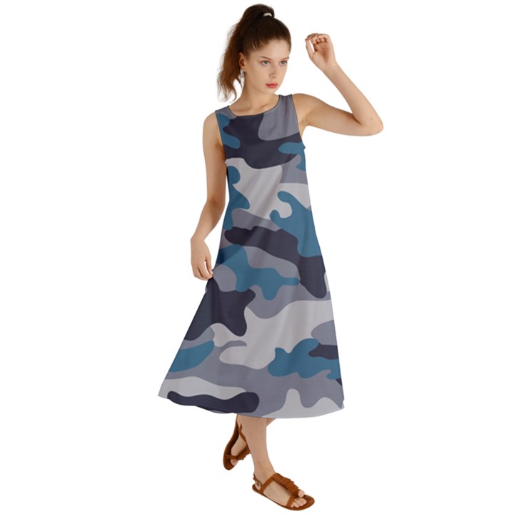 Military Seamless Pattern Summer Maxi Dress