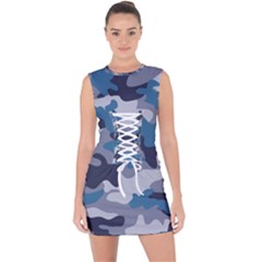 Military Seamless Pattern Lace Up Front Bodycon Dress