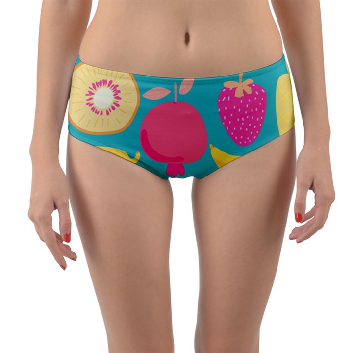 Seamless Pattern With Fruit Vector Illustrations Gift Wrap Design Reversible Mid-Waist Bikini Bottoms