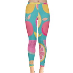 Seamless Pattern With Fruit Vector Illustrations Gift Wrap Design Inside Out Leggings by Vaneshart