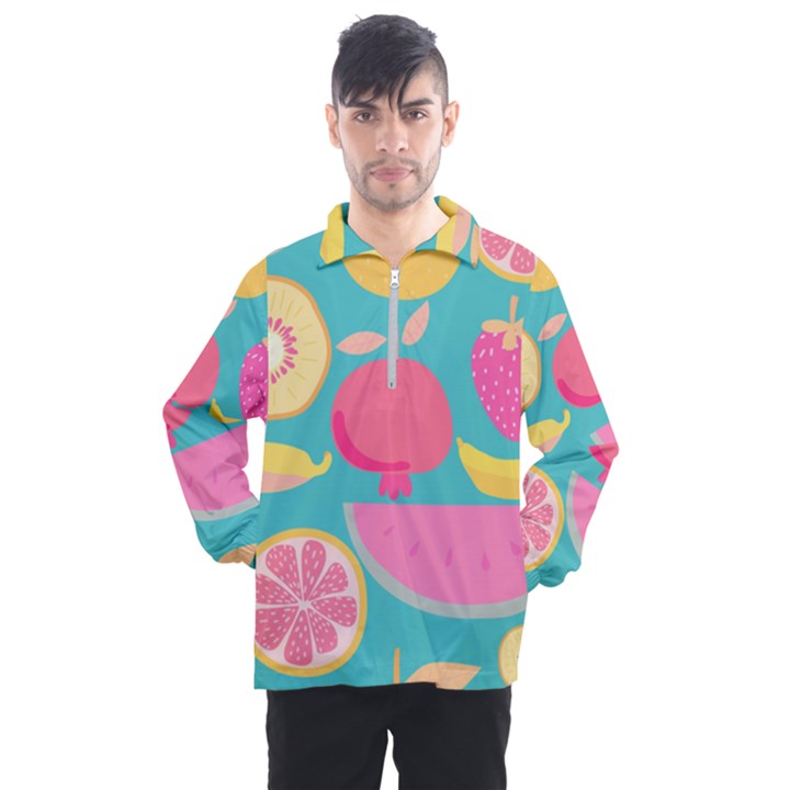 Seamless Pattern With Fruit Vector Illustrations Gift Wrap Design Men s Half Zip Pullover