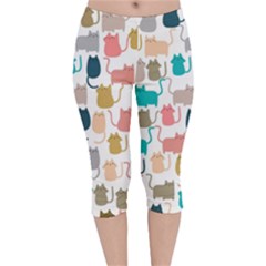 Cute Seamless Pattern Happy Kitty Kitten Cat Velvet Capri Leggings 