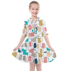 Cute Seamless Pattern Happy Kitty Kitten Cat Kids  All Frills Chiffon Dress by Vaneshart