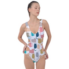 Cute Seamless Pattern Happy Kitty Kitten Cat Side Cut Out Swimsuit