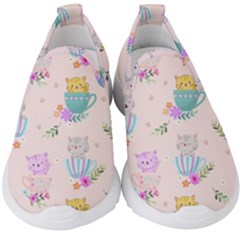 Cute Cat Coffee Cup Morning Times Seamless Pattern Kids  Slip On Sneakers by Vaneshart