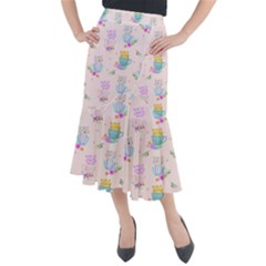 Cute Cat Coffee Cup Morning Times Seamless Pattern Midi Mermaid Skirt by Vaneshart