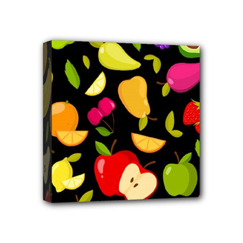 Vector Seamless Summer Fruits Pattern Black Background Mini Canvas 4  X 4  (stretched) by Vaneshart