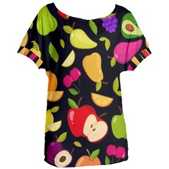 Vector Seamless Summer Fruits Pattern Black Background Women s Oversized Tee by Vaneshart