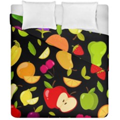 Vector Seamless Summer Fruits Pattern Black Background Duvet Cover Double Side (california King Size) by Vaneshart