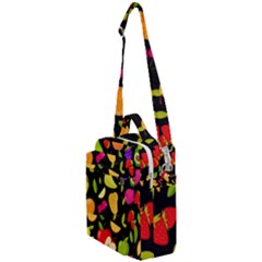 Vector Seamless Summer Fruits Pattern Black Background Crossbody Day Bag by Vaneshart