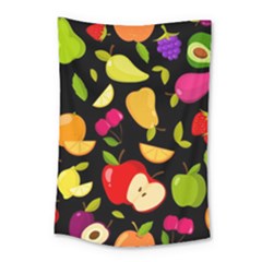 Vector Seamless Summer Fruits Pattern Black Background Small Tapestry by Vaneshart