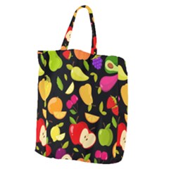 Vector Seamless Summer Fruits Pattern Black Background Giant Grocery Tote by Vaneshart