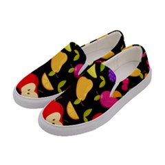 Vector Seamless Summer Fruits Pattern Black Background Women s Canvas Slip Ons by Vaneshart