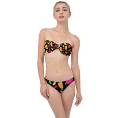 Vector Seamless Summer Fruits Pattern Black Background Classic Bandeau Bikini Set by Vaneshart