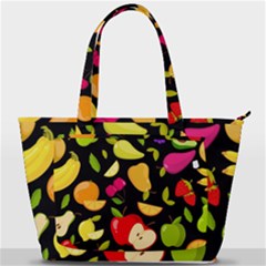 Vector Seamless Summer Fruits Pattern Black Background Back Pocket Shoulder Bag 