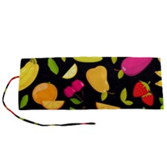 Vector Seamless Summer Fruits Pattern Black Background Roll Up Canvas Pencil Holder (s) by Vaneshart