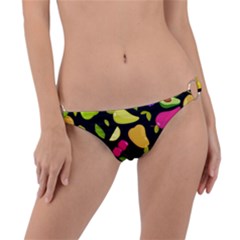 Vector Seamless Summer Fruits Pattern Black Background Ring Detail Bikini Bottom