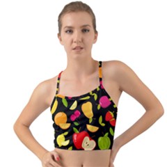 Vector Seamless Summer Fruits Pattern Black Background Mini Tank Bikini Top