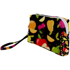 Vector Seamless Summer Fruits Pattern Black Background Wristlet Pouch Bag (small)