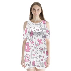 Set Kawaii Doodles Shoulder Cutout Velvet One Piece by Vaneshart