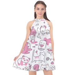 Set Kawaii Doodles Halter Neckline Chiffon Dress 