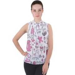 Set Kawaii Doodles Mock Neck Chiffon Sleeveless Top by Vaneshart