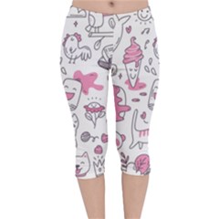 Set Kawaii Doodles Velvet Capri Leggings  by Vaneshart