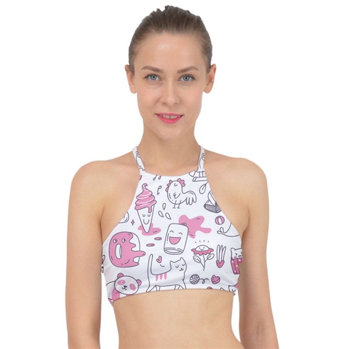 Set Kawaii Doodles Racer Front Bikini Top