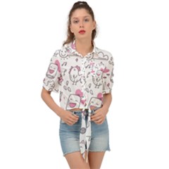 Set Kawaii Doodles Tie Front Shirt 