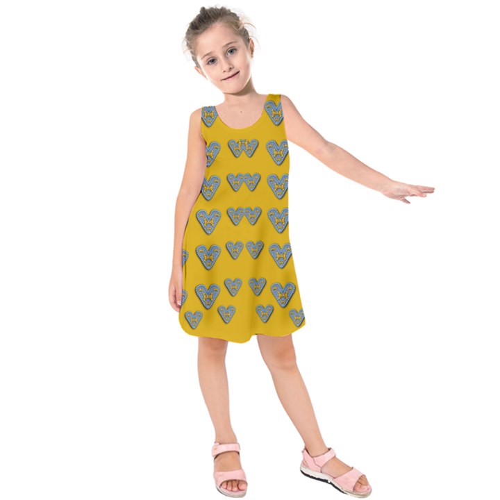 Butterfly Cartoons In Hearts Kids  Sleeveless Dress