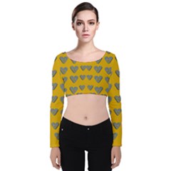 Butterfly Cartoons In Hearts Velvet Long Sleeve Crop Top by pepitasart