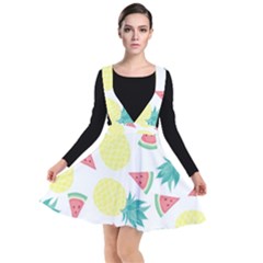 Vector Seamless Pattern With Pineapples Plunge Pinafore Dress by Vaneshart