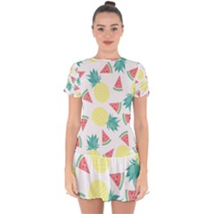 Vector Seamless Pattern With Pineapples Drop Hem Mini Chiffon Dress by Vaneshart