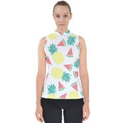 Vector Seamless Pattern With Pineapples Mock Neck Shell Top by Vaneshart