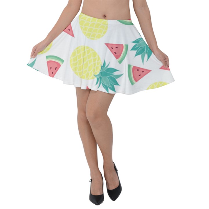 Vector Seamless Pattern With Pineapples Velvet Skater Skirt