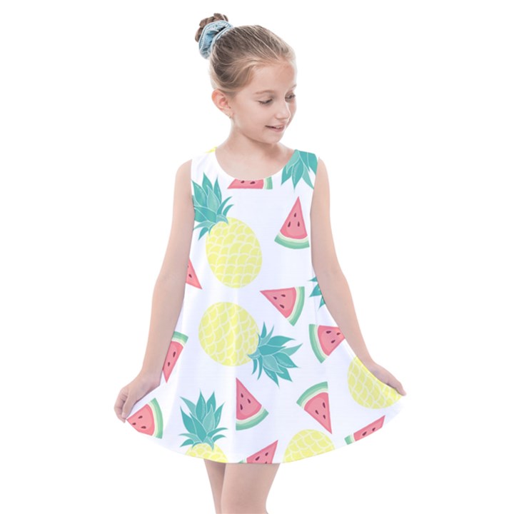 Vector Seamless Pattern With Pineapples Kids  Summer Dress