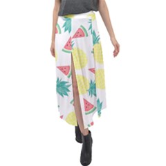 Vector Seamless Pattern With Pineapples Velour Split Maxi Skirt